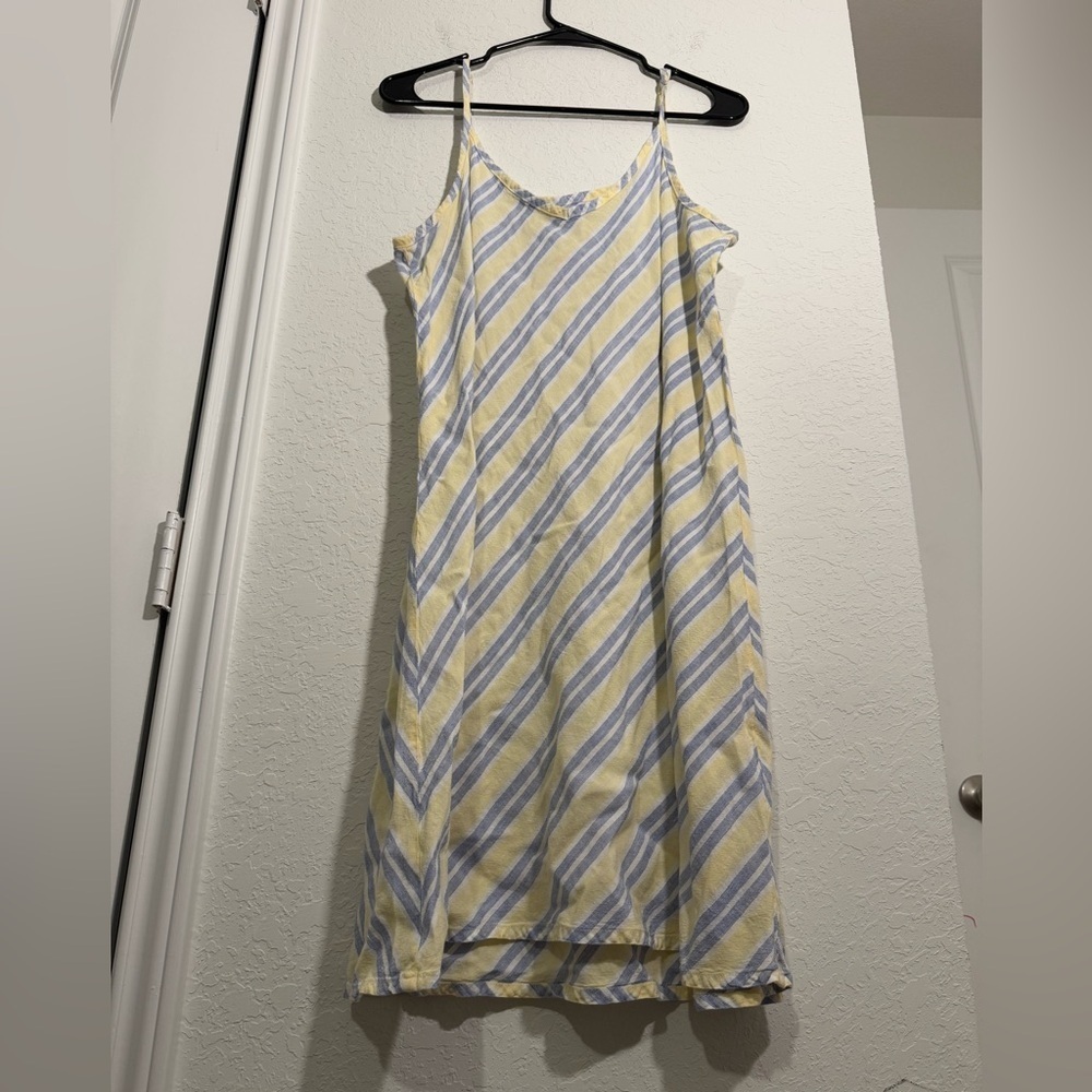 Flax Adjustable Spaghetti Strap Striped Linen Ble… - image 3